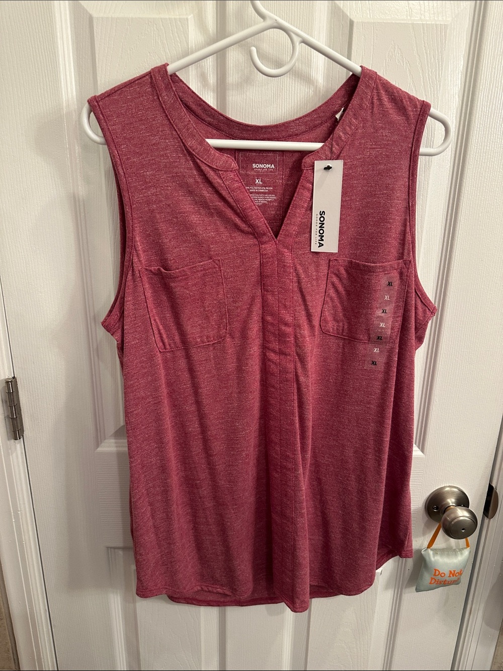 Sonoma Heather Raspberry Sleeveless V-Neck Pocket Tank